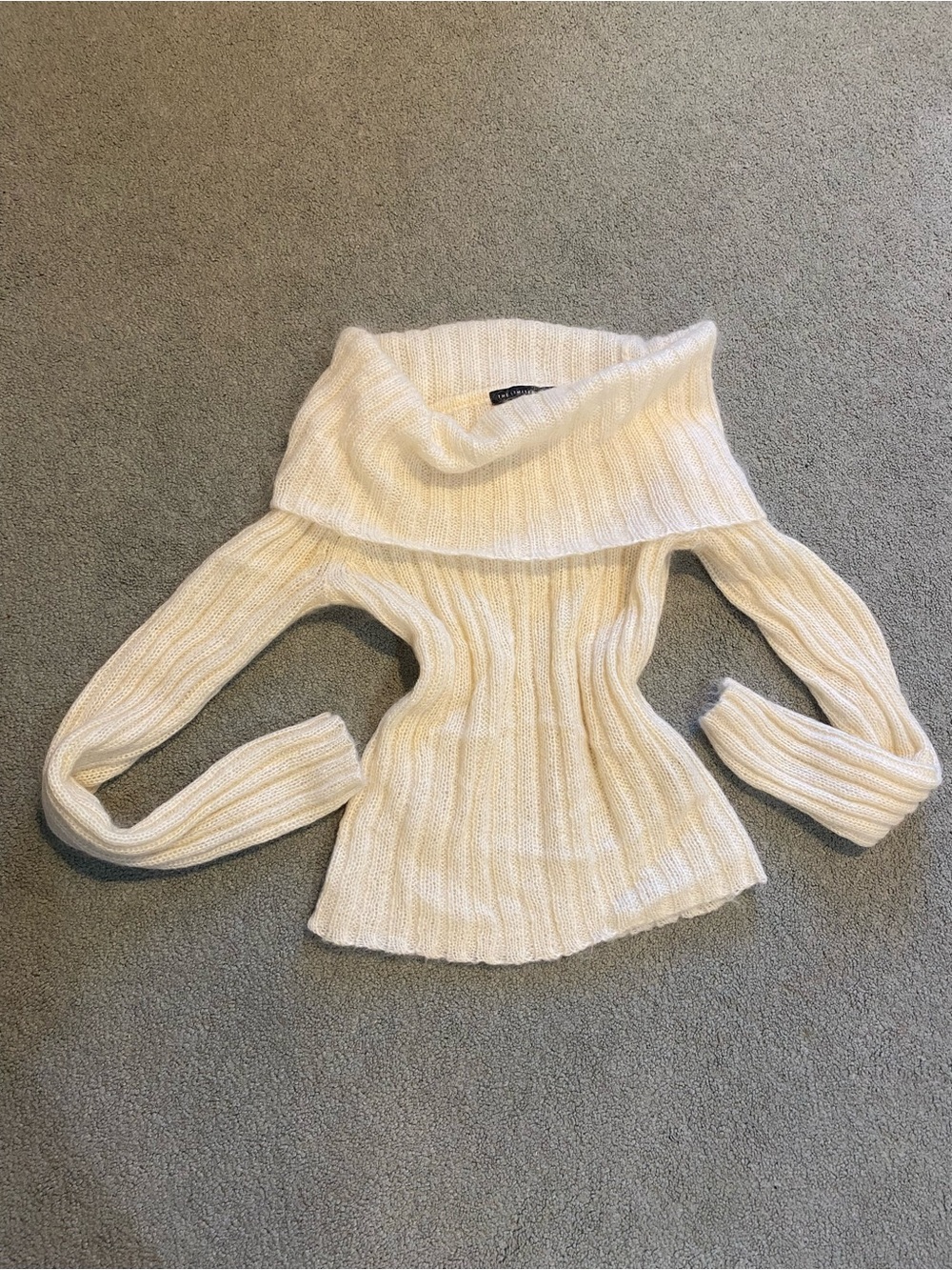 Off-Shoulder Ribbed Cream Sweater